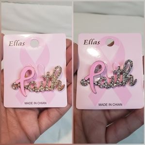 Rhinestone "Faith" Breast Cancer Awareness Brooch Gold or Silver